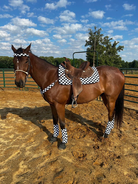 Western Saddle Pad COVER in Black and White Checkered (Saddle Pad Cover Only) - Riverside Rodeo Shirts