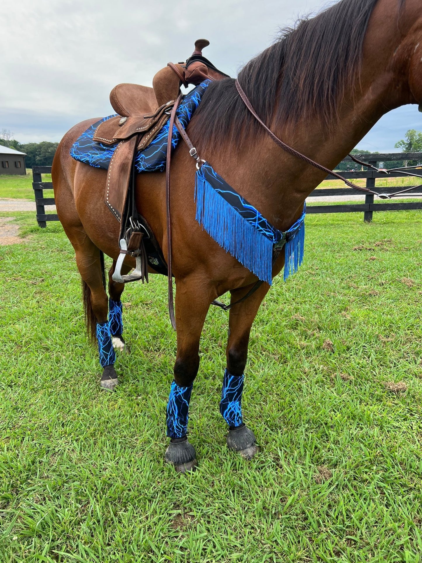 Western Saddle Pad COVER in Neon Blue Lightning (Saddle Pad Cover Only) - Riverside Rodeo Shirts