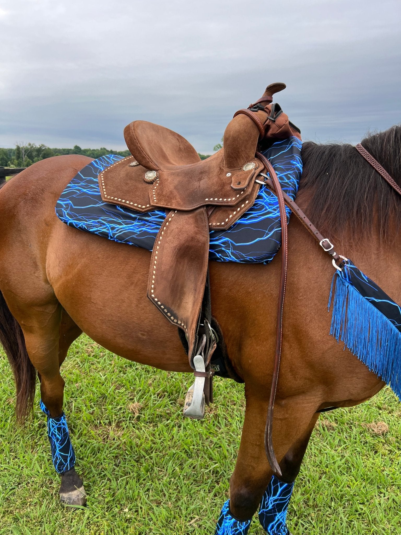 Western Saddle Pad COVER in Neon Blue Lightning (Saddle Pad Cover Only) - Riverside Rodeo Shirts