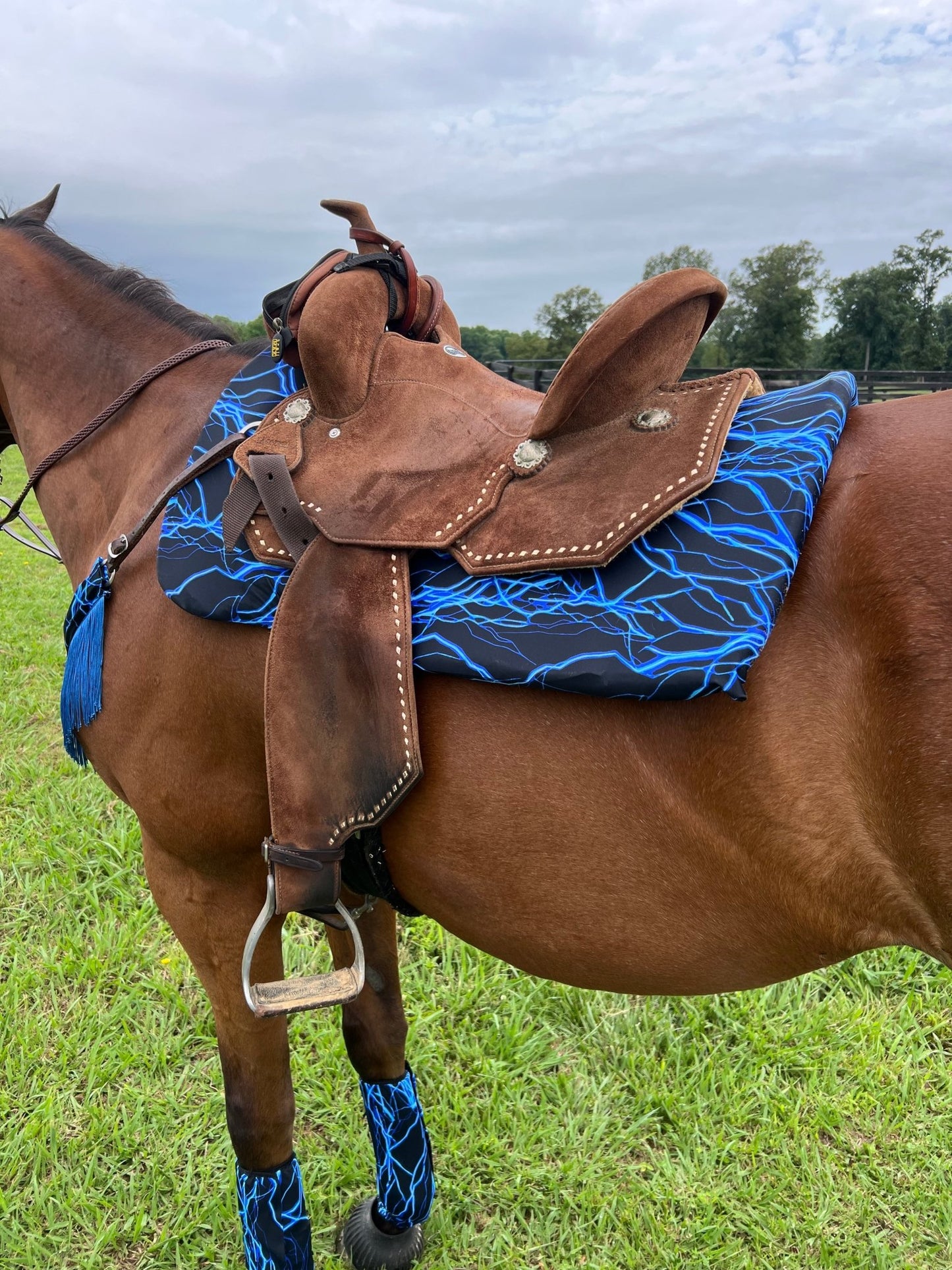 Western Saddle Pad COVER in Neon Blue Lightning (Saddle Pad Cover Only) - Riverside Rodeo Shirts