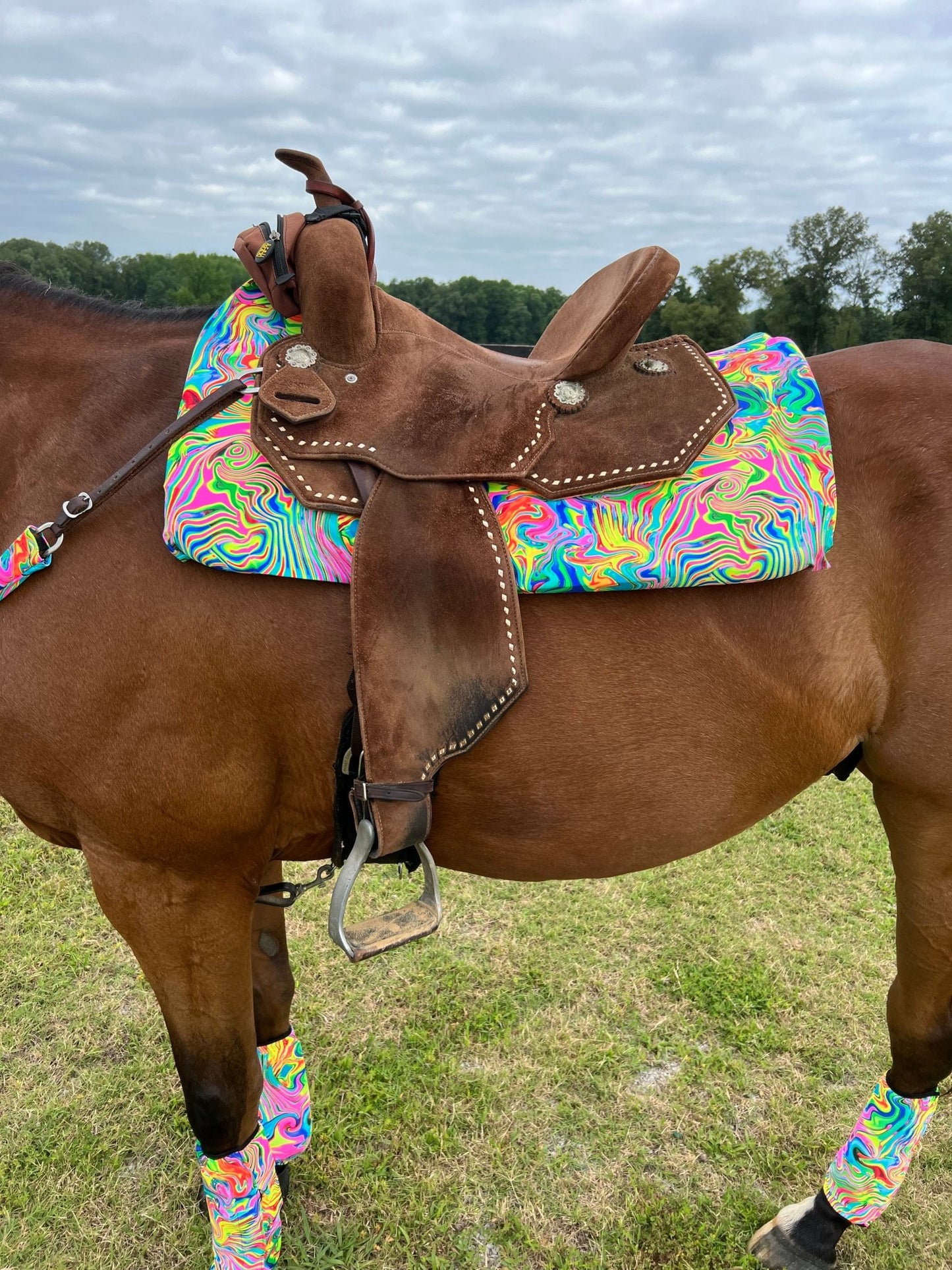Western Saddle Pad COVER in Neon Flux (Saddle Pad Cover Only) - Riverside Rodeo Shirts