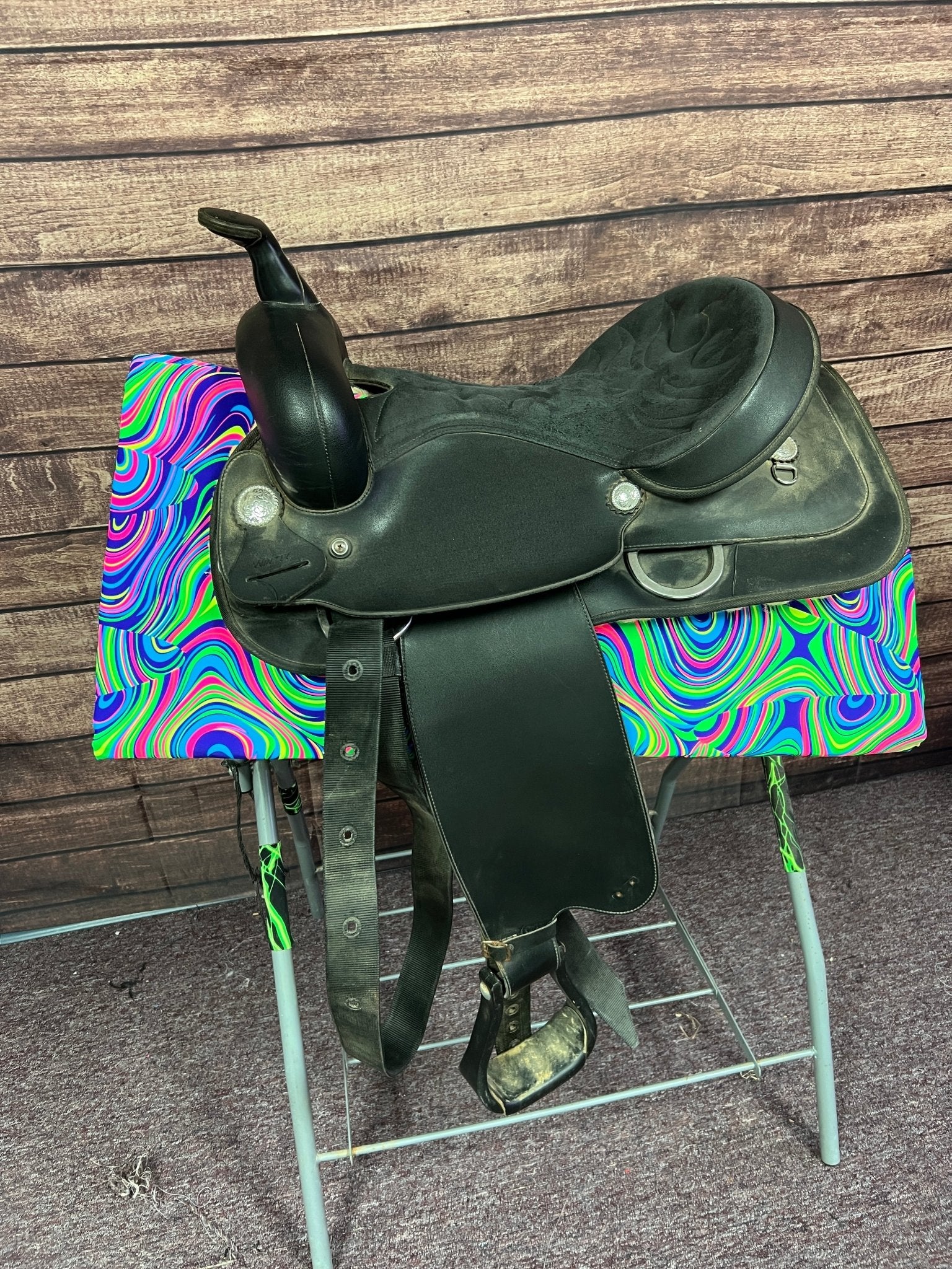 Western Saddle Pad COVER in Neon Glow Worm (Saddle Pad Cover Only) - Riverside Rodeo Shirts