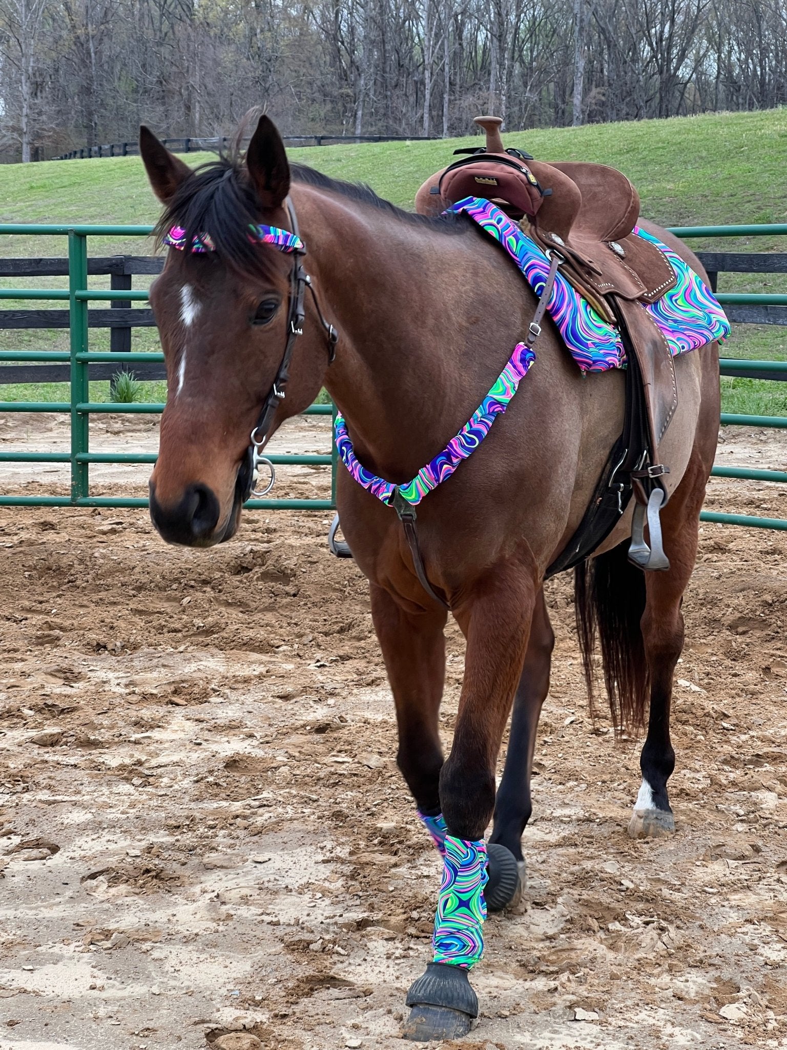 Western Saddle Pad COVER in Neon Glow Worm (Saddle Pad Cover Only) - Riverside Rodeo Shirts