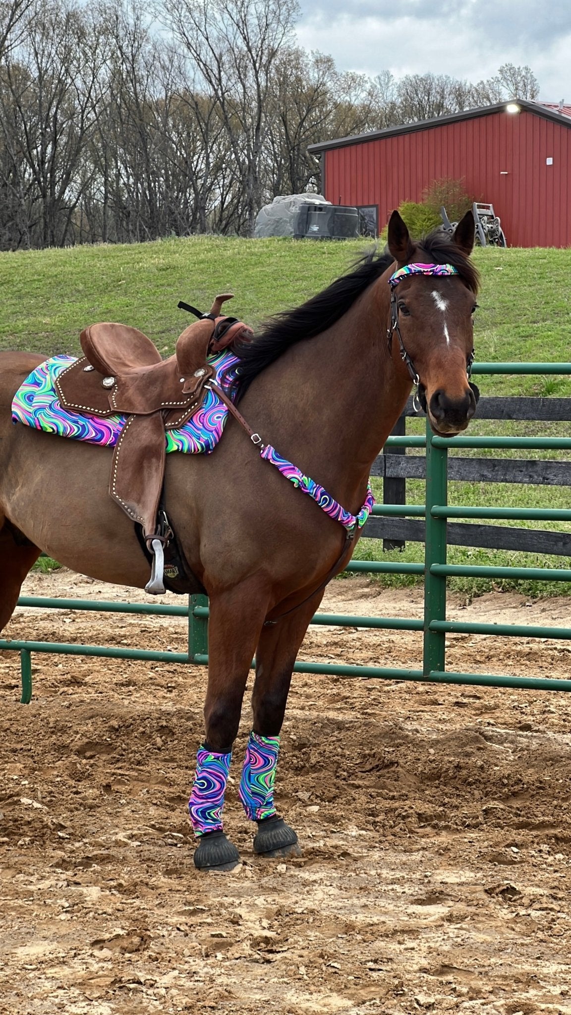 Western Saddle Pad COVER in Neon Glow Worm (Saddle Pad Cover Only) - Riverside Rodeo Shirts