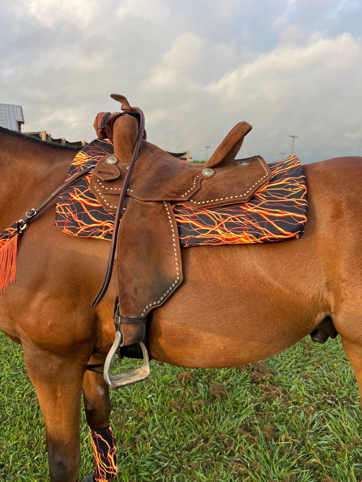 Western Saddle Pad COVER in Neon Orange Lightning (Saddle Pad Cover Only) - Riverside Rodeo Shirts