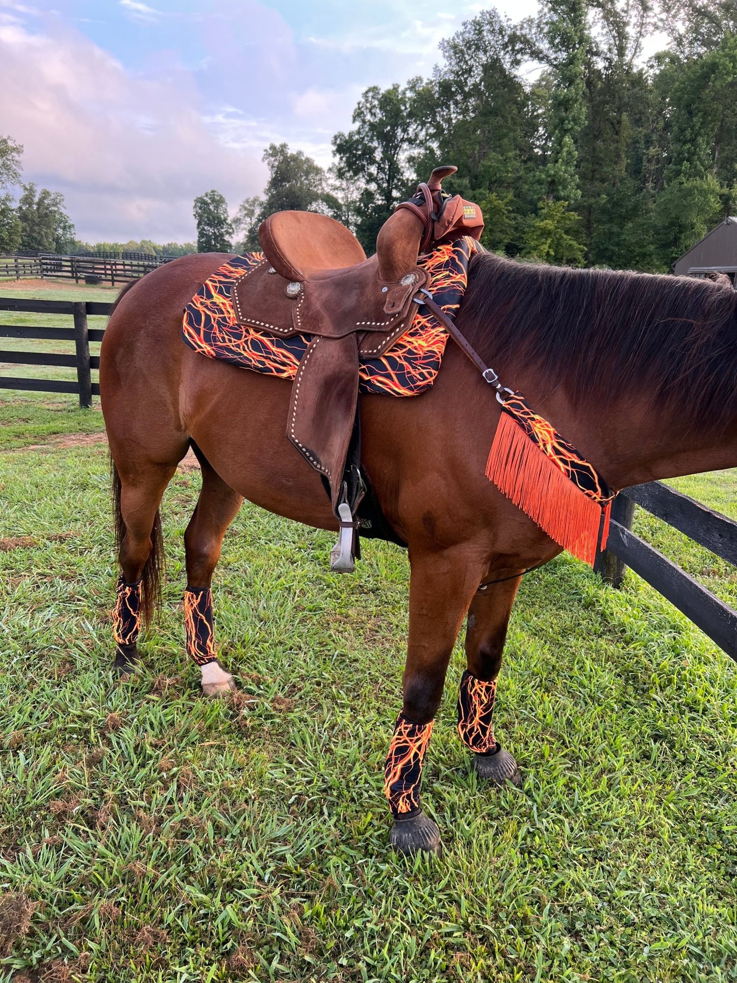 Western Saddle Pad COVER in Neon Orange Lightning (Saddle Pad Cover Only) - Riverside Rodeo Shirts