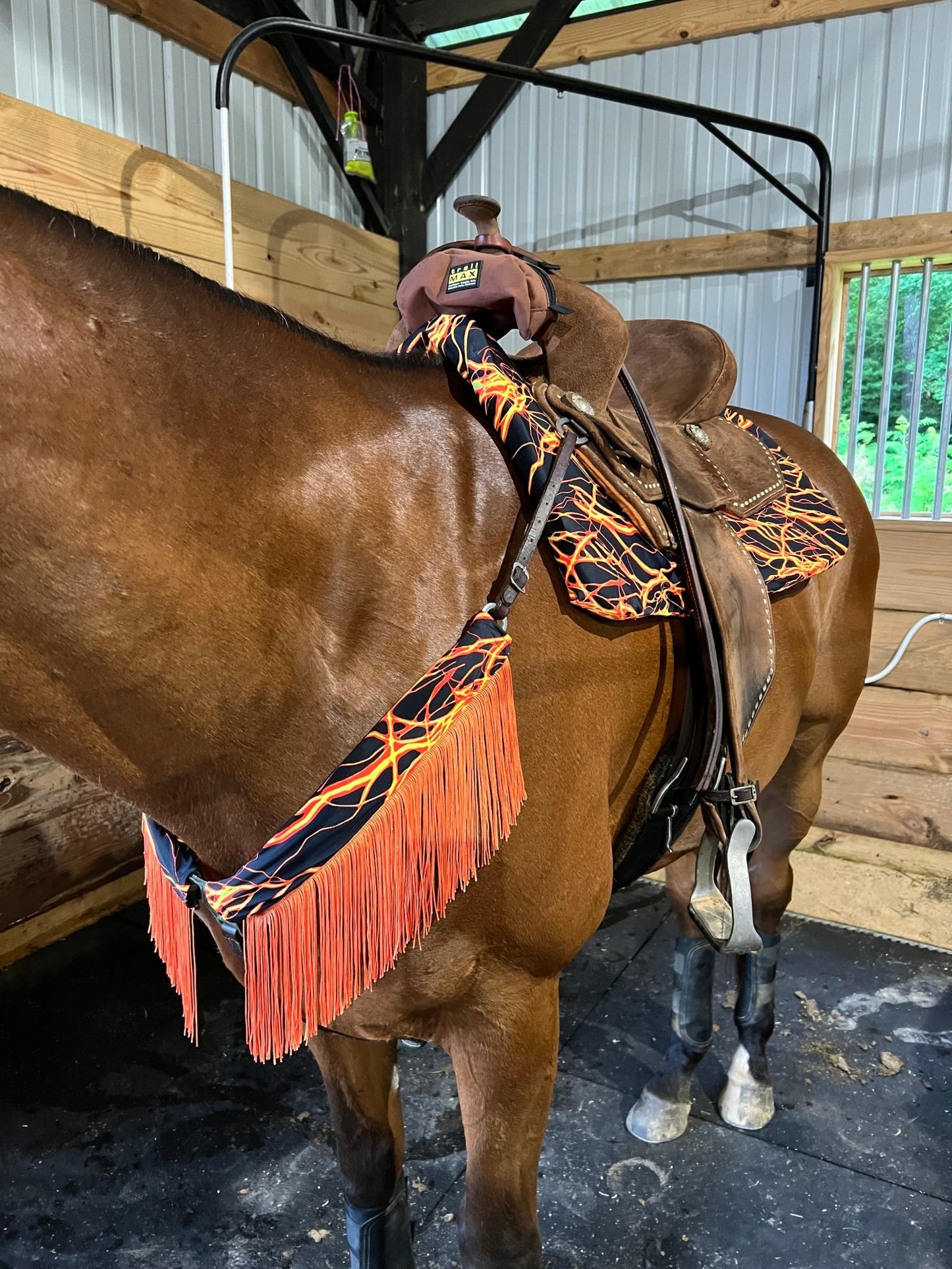 Western Saddle Pad COVER in Neon Orange Lightning (Saddle Pad Cover Only) - Riverside Rodeo Shirts
