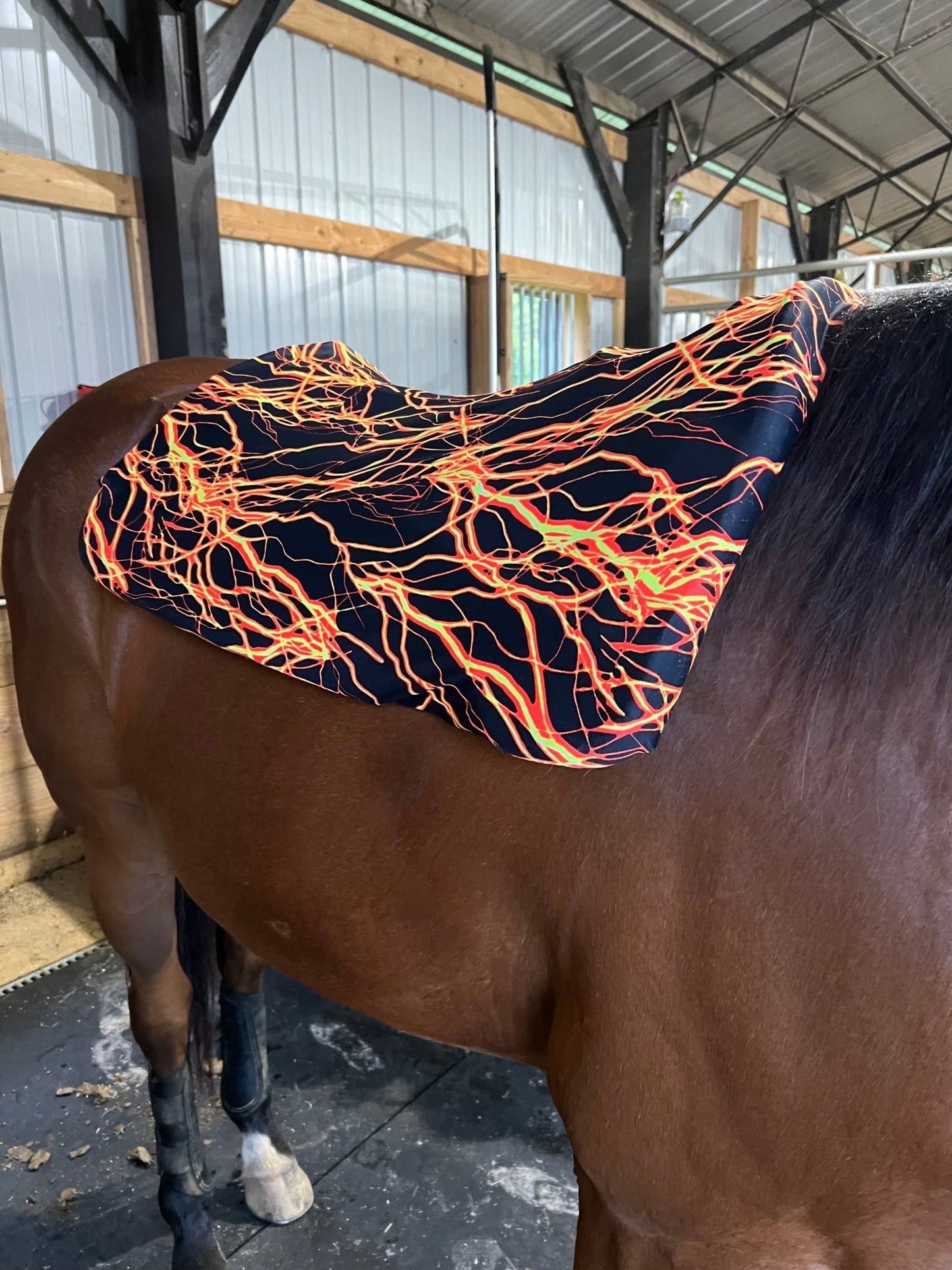 Western Saddle Pad COVER in Neon Orange Lightning (Saddle Pad Cover Only) - Riverside Rodeo Shirts