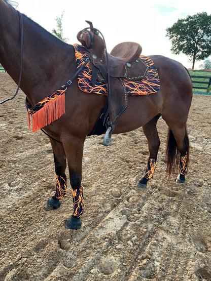 Western Saddle Pad COVER in Neon Orange Lightning (Saddle Pad Cover Only) - Riverside Rodeo Shirts