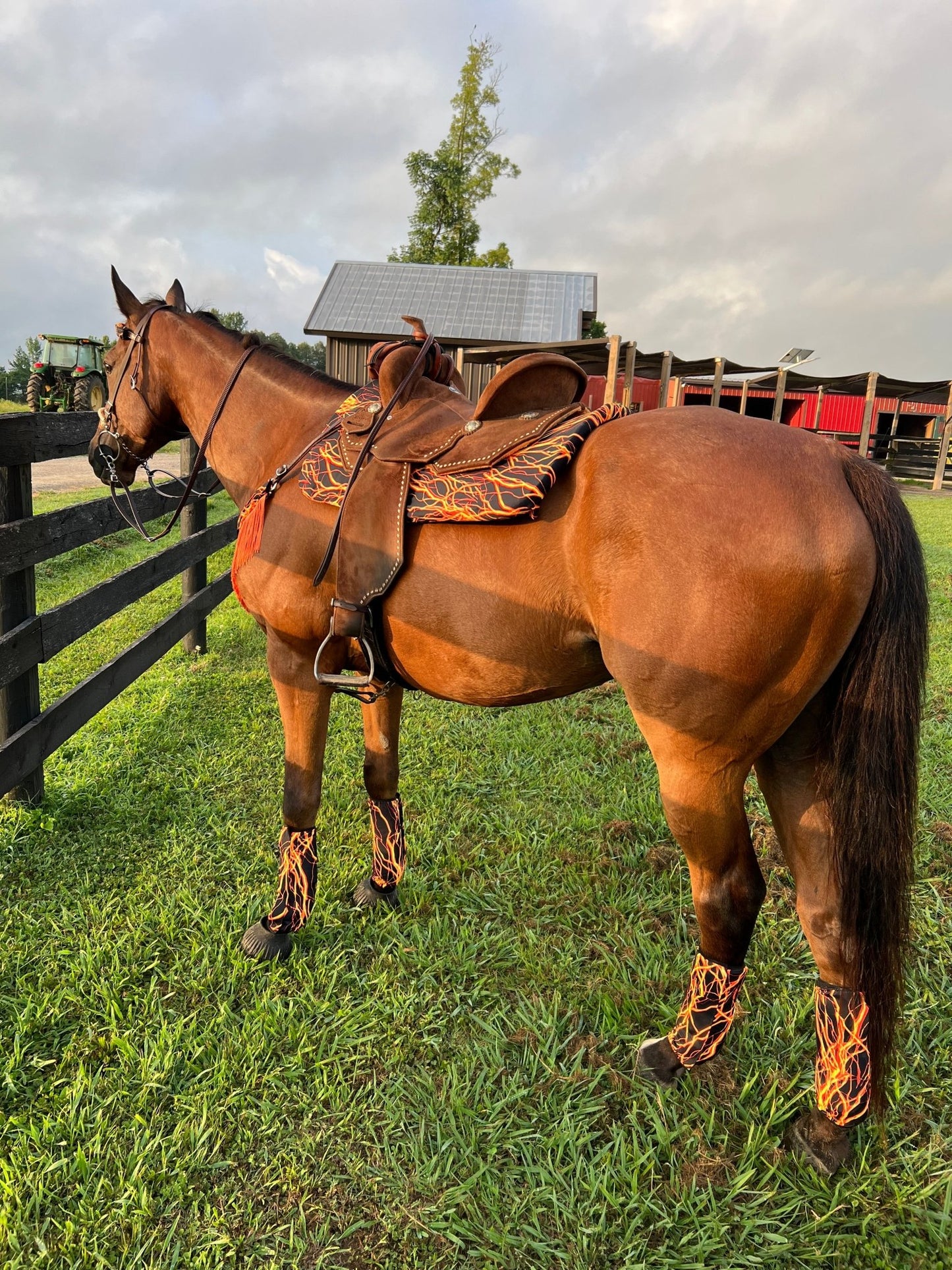 Western Saddle Pad COVER in Neon Orange Lightning (Saddle Pad Cover Only) - Riverside Rodeo Shirts