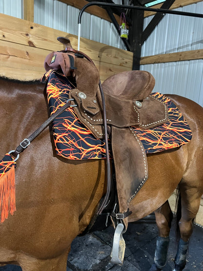 Western Saddle Pad COVER in Neon Orange Lightning (Saddle Pad Cover Only) - Riverside Rodeo Shirts