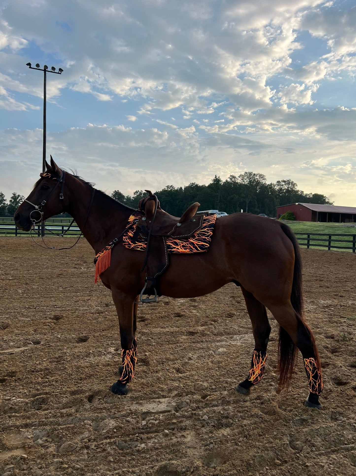 Western Saddle Pad COVER in Neon Orange Lightning (Saddle Pad Cover Only) - Riverside Rodeo Shirts