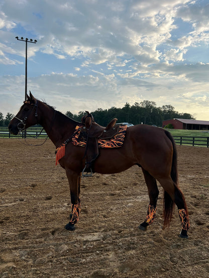 Western Saddle Pad COVER in Neon Orange Lightning (Saddle Pad Cover Only) - Riverside Rodeo Shirts
