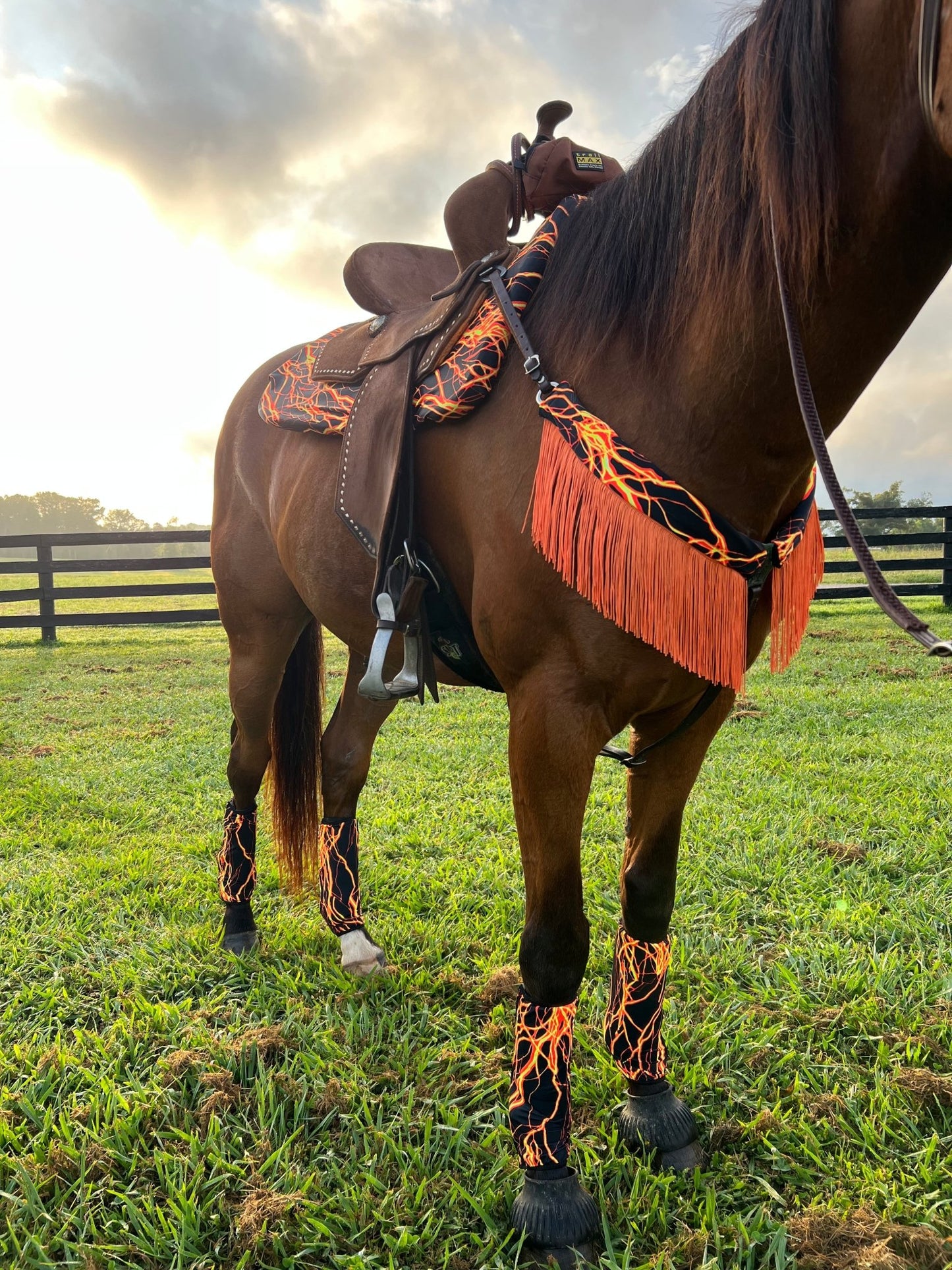 Western Saddle Pad COVER in Neon Orange Lightning (Saddle Pad Cover Only) - Riverside Rodeo Shirts