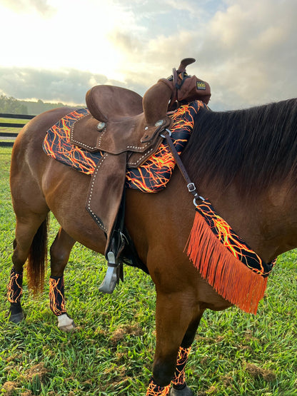 Western Saddle Pad COVER in Neon Orange Lightning (Saddle Pad Cover Only) - Riverside Rodeo Shirts