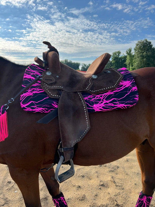 Western Saddle Pad COVER in Neon Pink Lightning (Saddle Pad Cover Only) - Riverside Rodeo Shirts