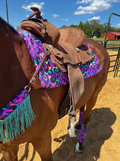 Western Saddle Pad COVER in Rainbow Leopard (Saddle Pad Cover Only) - Riverside Rodeo Shirts