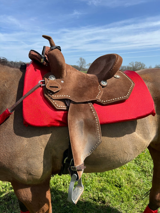 Western Saddle Pad COVER in Red Sparkly Jewel (Saddle Pad Cover Only) - Riverside Rodeo Shirts