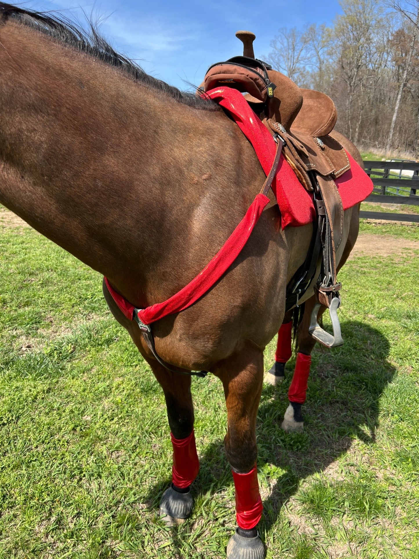 Western Saddle Pad COVER in Red Sparkly Jewel (Saddle Pad Cover Only) - Riverside Rodeo Shirts