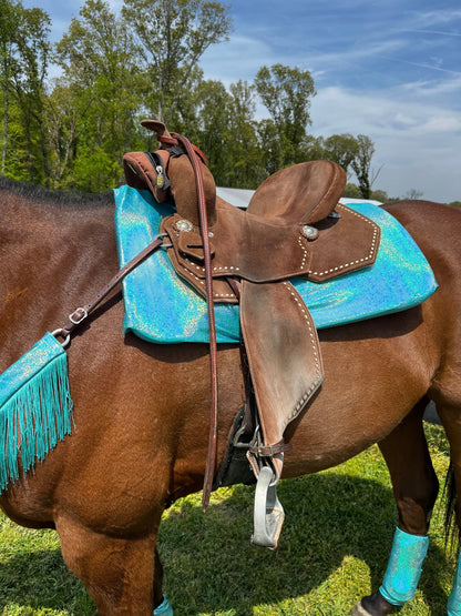 Western Saddle Pad COVER in Seafoam Holographic (Saddle Pad Cover Only) - Riverside Rodeo Shirts