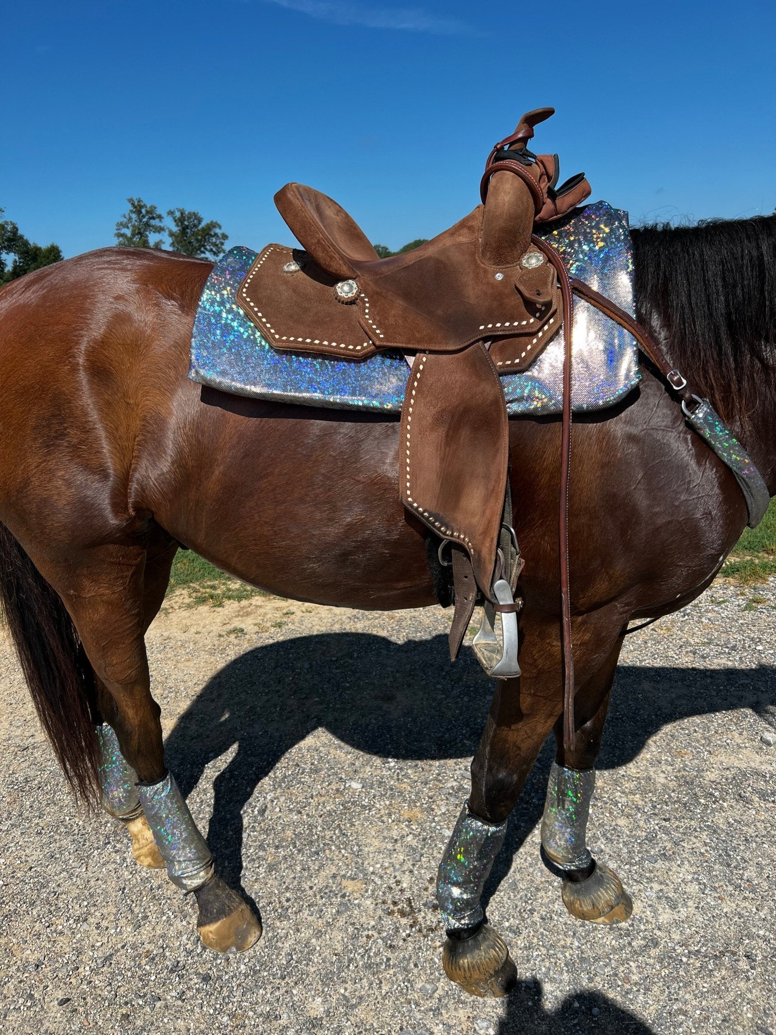 Western Saddle Pad COVER in Silver Kaleidoscope (Saddle Pad Cover Only) - Riverside Rodeo Shirts