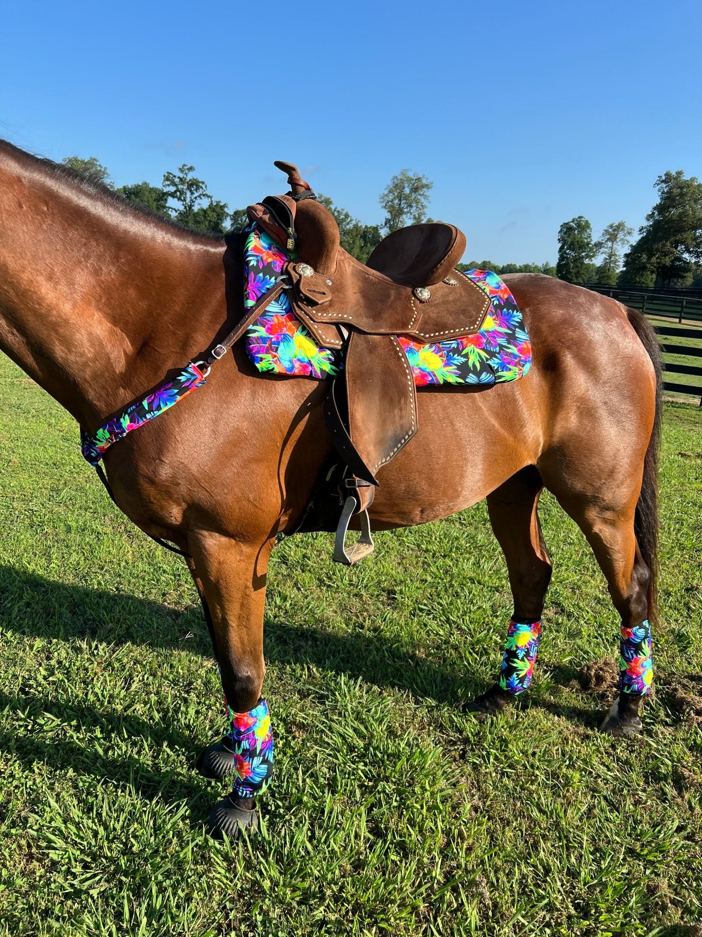 Western Saddle Pad COVER in Sonic Bloom (Saddle Pad Cover Only) - Riverside Rodeo Shirts