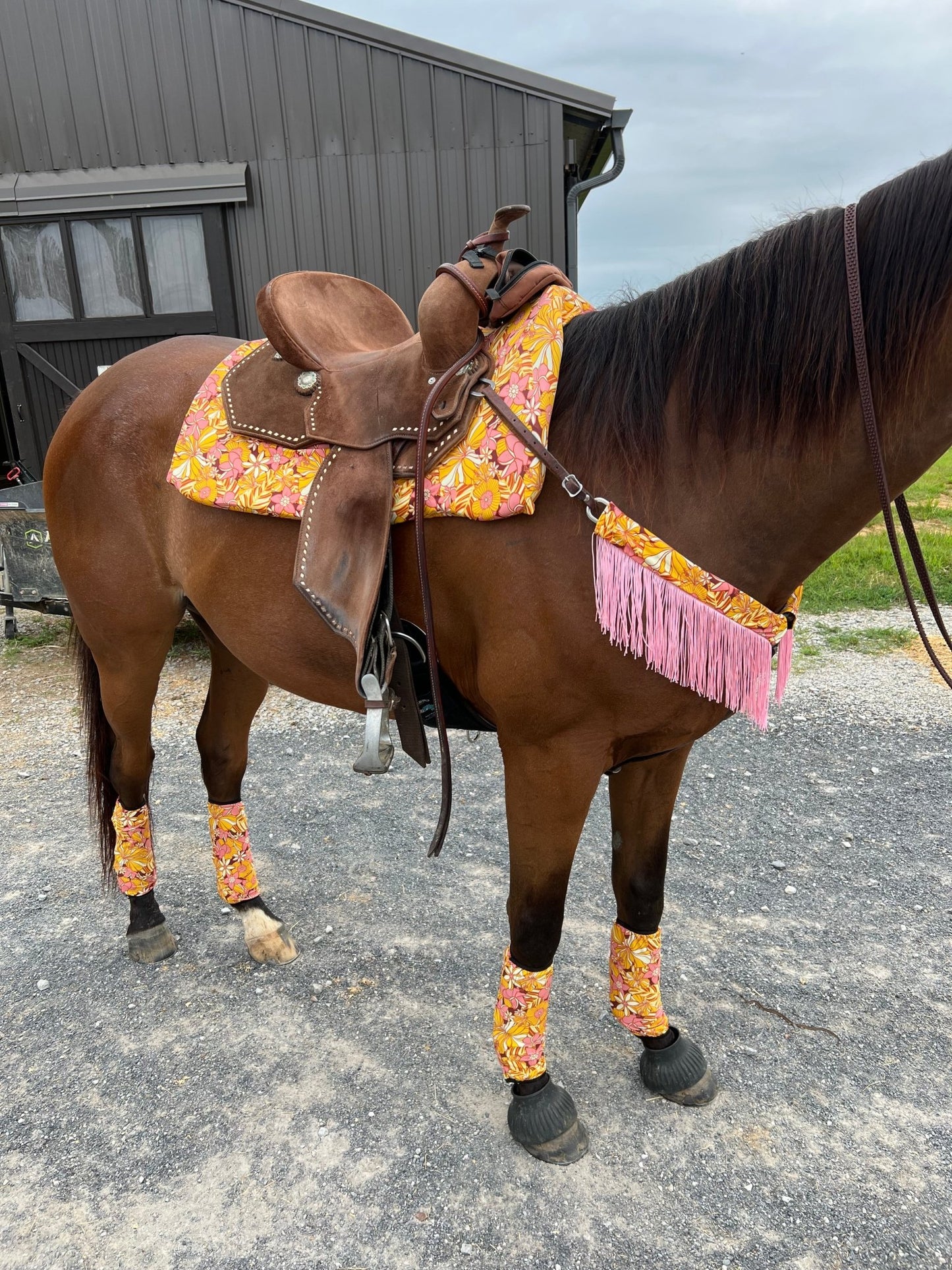 What the Floral Breast Collar Cover with Chainette Fringe (Covers ONLY) - Riverside Rodeo Shirts