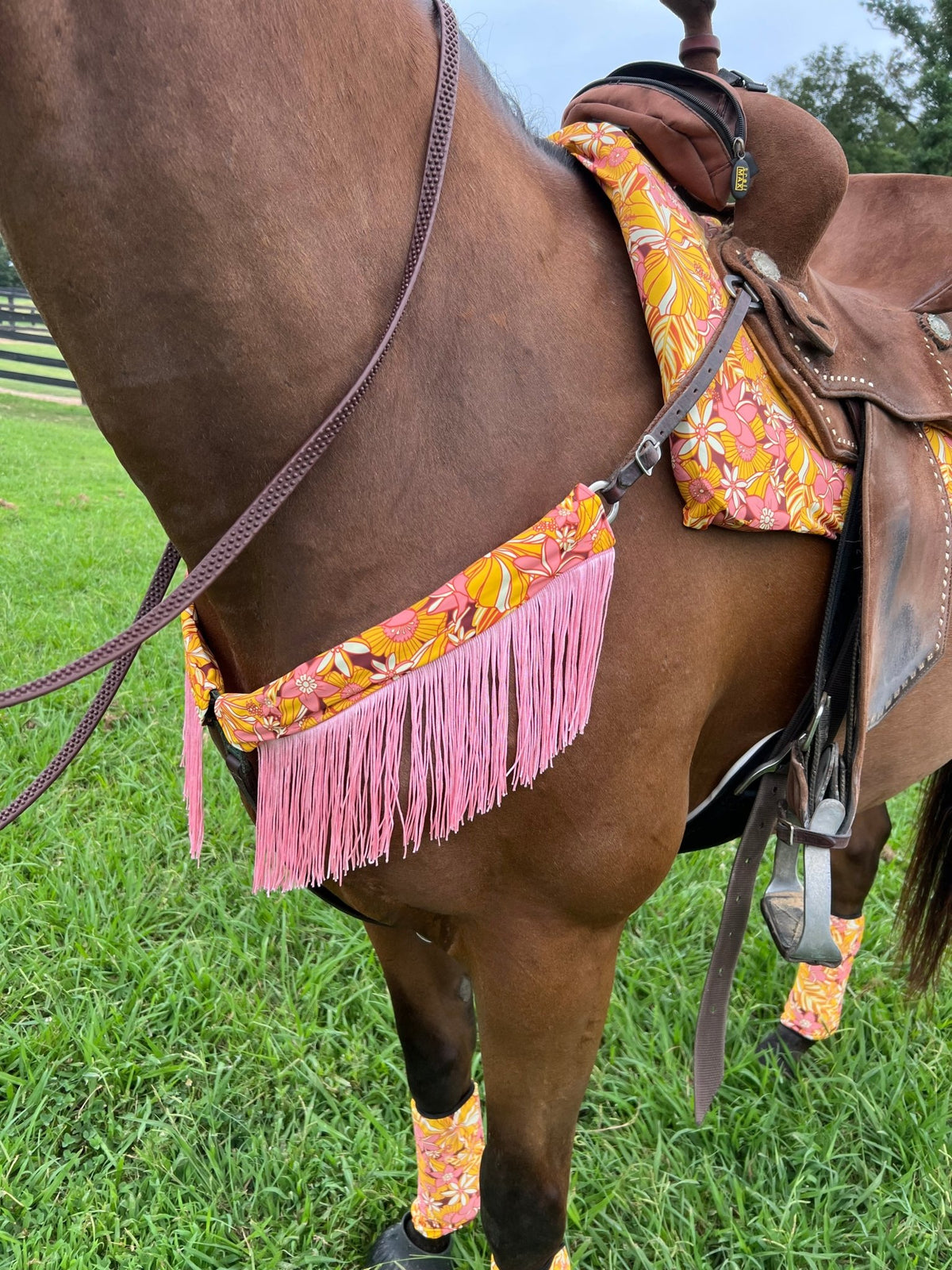 What the Floral Breast Collar Cover with Chainette Fringe (Covers ONLY) - Riverside Rodeo Shirts