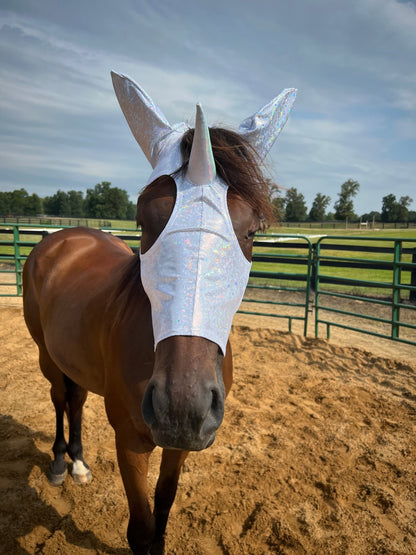 White Kaleidoscope Unicorn Costume Mask for Horses - Riverside Rodeo Shirts