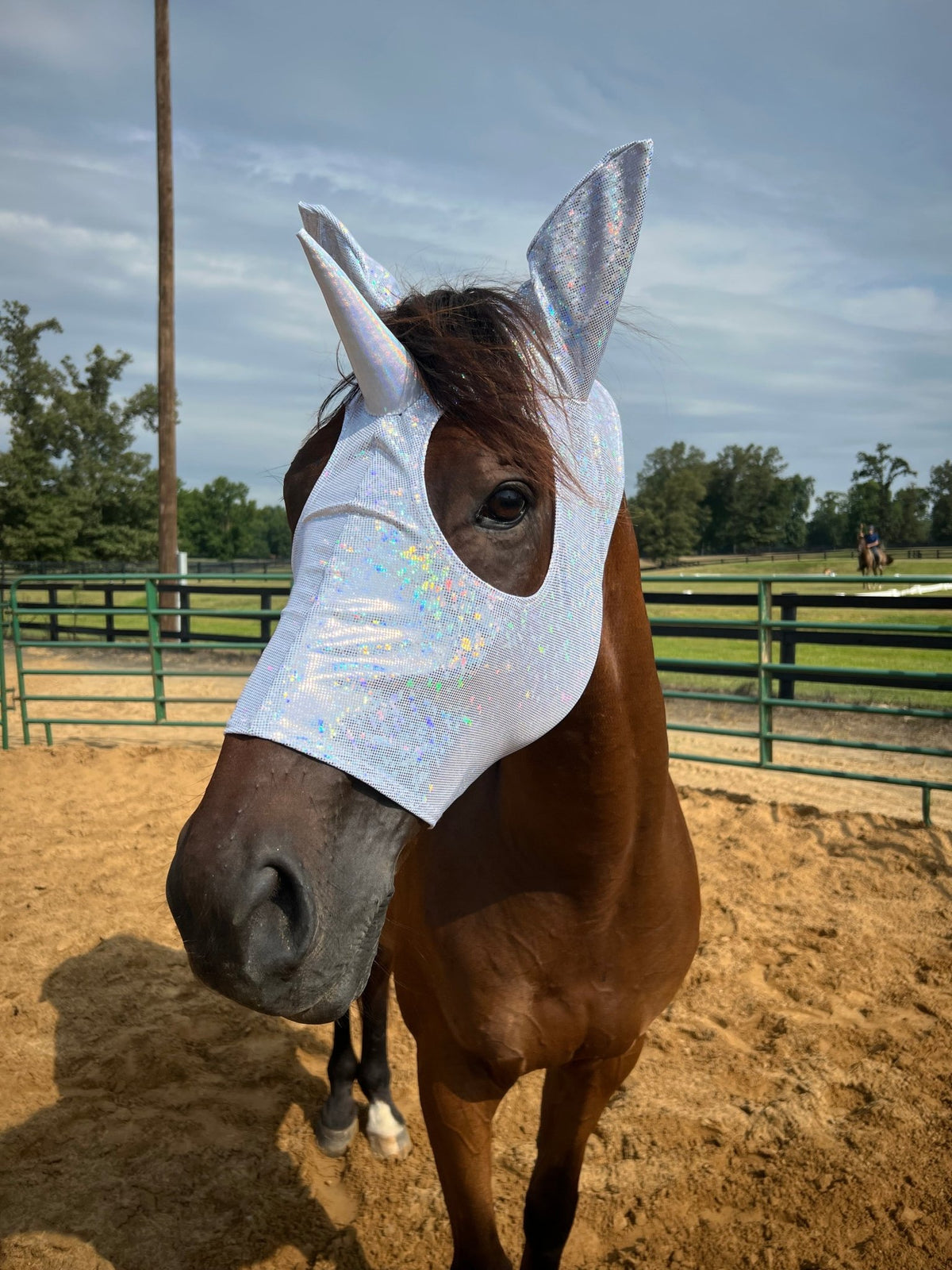 White Kaleidoscope Unicorn Costume Mask for Horses - Riverside Rodeo Shirts
