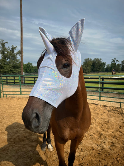 White Kaleidoscope Unicorn Costume Mask for Horses - Riverside Rodeo Shirts
