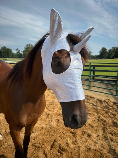 White Kaleidoscope Unicorn Costume Mask for Horses - Riverside Rodeo Shirts
